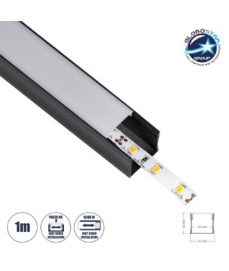 GloboStar® SURFACE-PROFILE 70869-1M Προφίλ Αλουμινίου - Βάση & Ψύκτρα Ταινίας LED με Λευκό Γαλακτερό Κάλυμμα - Επιφανειακή Χρήση - Πατητό Κάλυμμα - Μαύρο - 1 Μέτρο - Μ100 x Π2.3 x Υ2cm